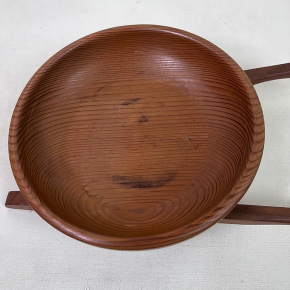 Vintage Wood Wooden Barrel Bowl With Handles Wheelbarrow Mid Century Modern - Picture 3 of 13
